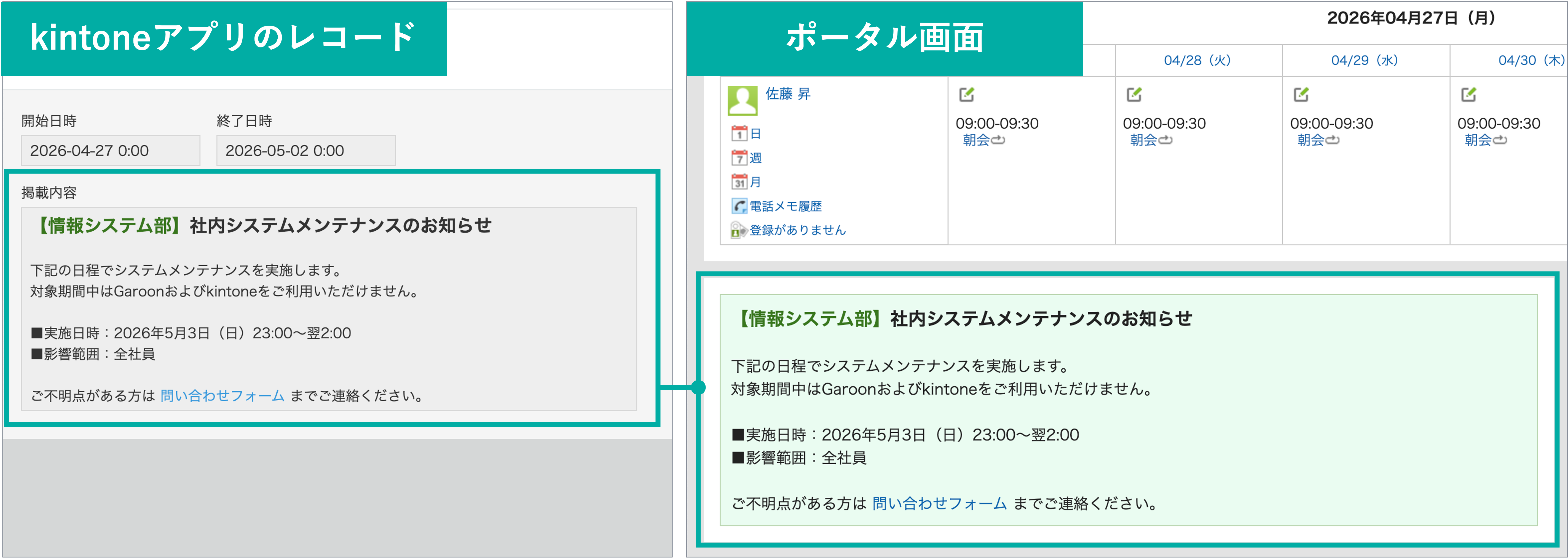 kintoneアプリのレコードとポータル
